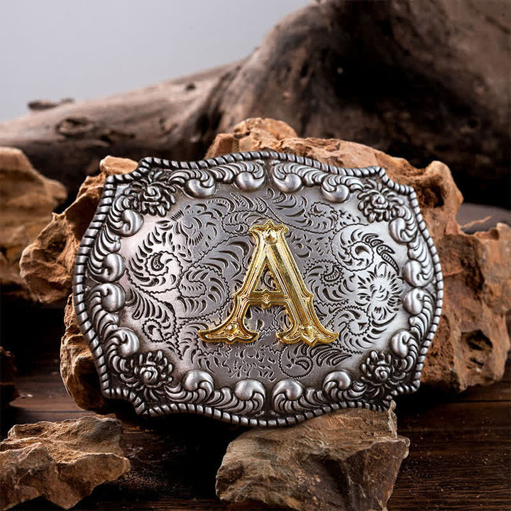 Men's DIY Alphabet Initial Letter Buckle Leather Belt - A - Without Belt - image 1