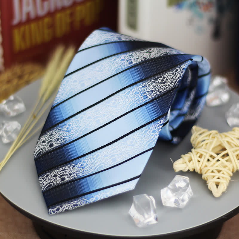 Men's Shade of Blue Gradient Paisley Striped Necktie - image 2