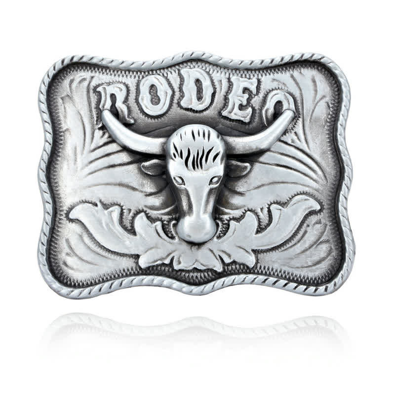 Men's DIY Silver Longhorn Bull Rodeo Buckle Leather Belt - image 2