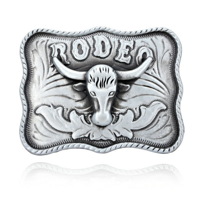 Men's DIY Silver Longhorn Bull Rodeo Buckle Leather Belt - image 2
