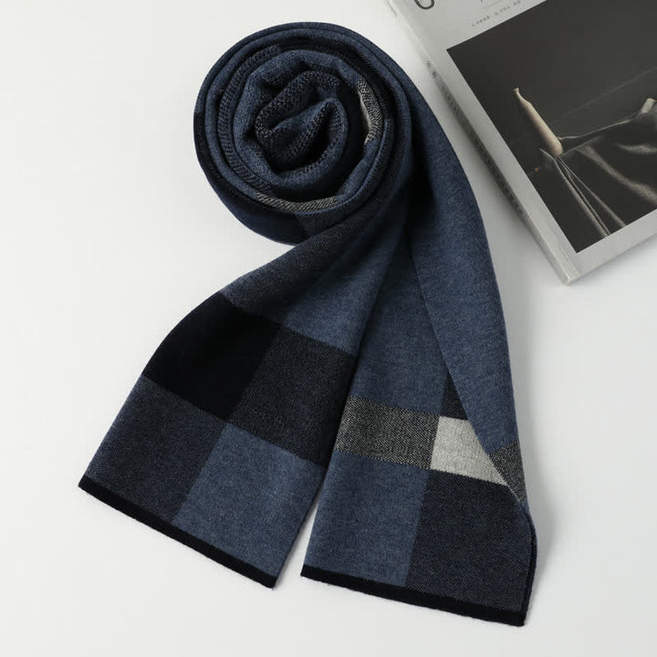 Men's Leisure Business Plaid Pure Wool Scarf - Dark Blue - image 12