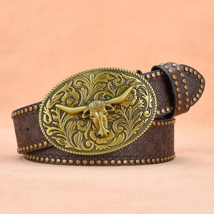 Men's Bull Head Rivet Embossed Leather Belt - image 11