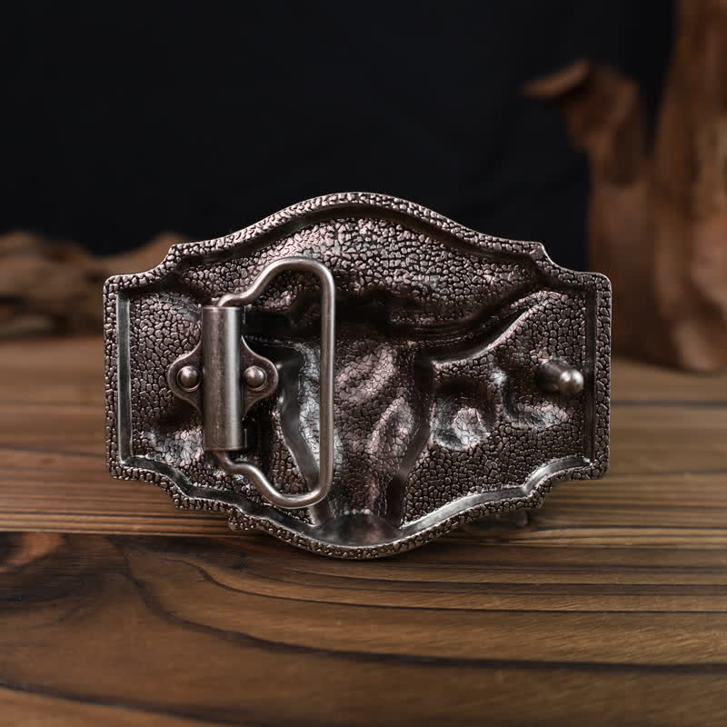 Men's DIY Domineering Longhorn Bull Buckle Leather Belt - image 1
