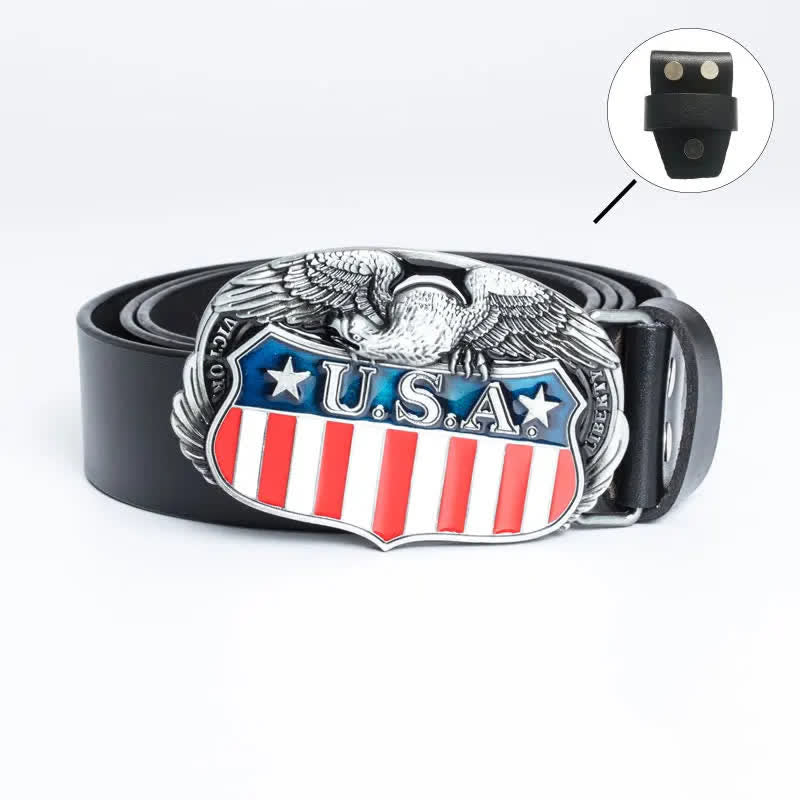 Men's Personality USA Flag Flying Eagle Leather Belt - Leather Linker - Black - 36 - image 2