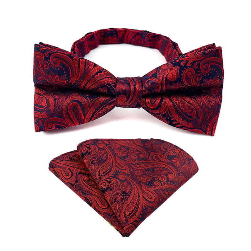 2Pcs Men's Flowery Paisley Bow Tie Pocket Square Set - Burgundy - image 2