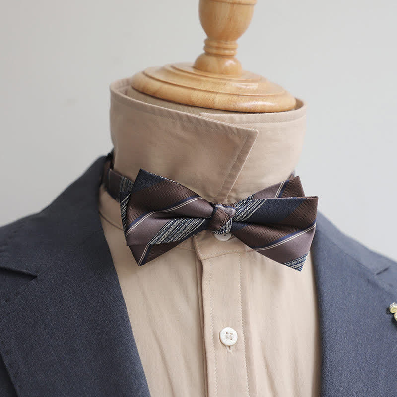 Men's Retro Striped Color Clash Bow Tie - Navy & Coffee - image 5