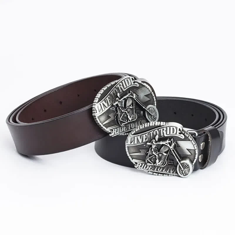 Men's Skeleton Motorcyclist Skull Leather Belt - image 0