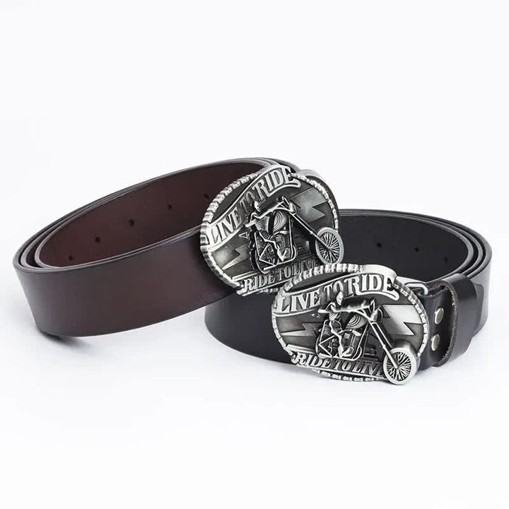 Men's Skeleton Motorcyclist Skull Leather Belt - image 0