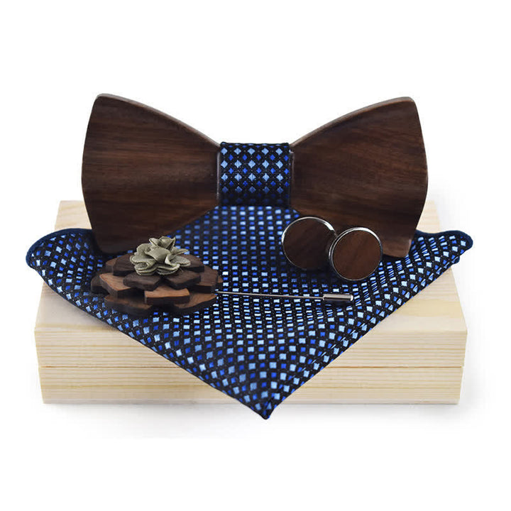4Pcs Men's Vintage Black Wooden Bow Tie Set - Navy #1 - image 0