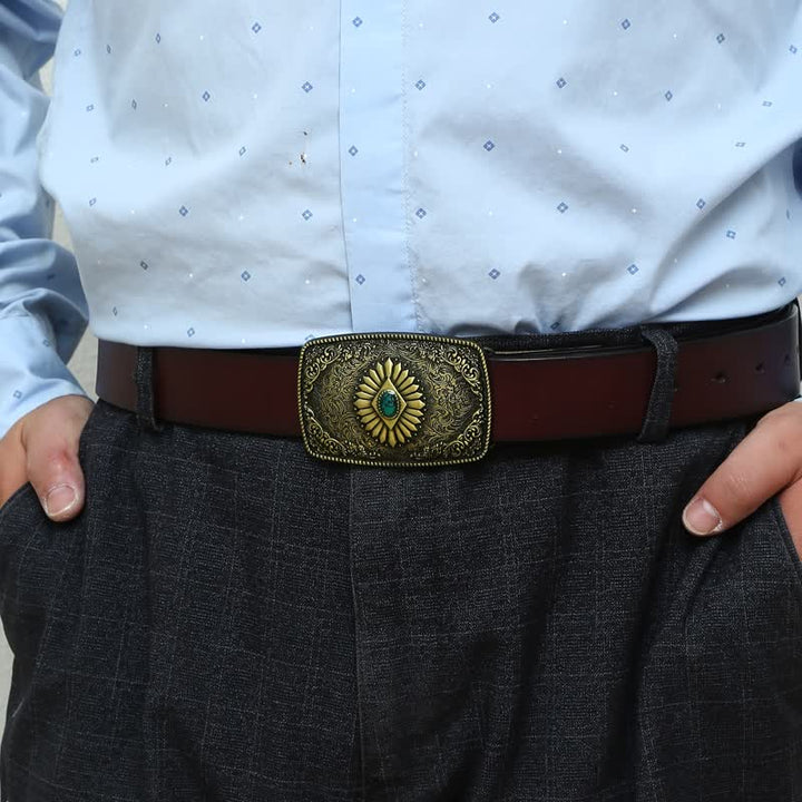 Men's DIY Square Turquoise Western Buckle Leather Belt - image 5