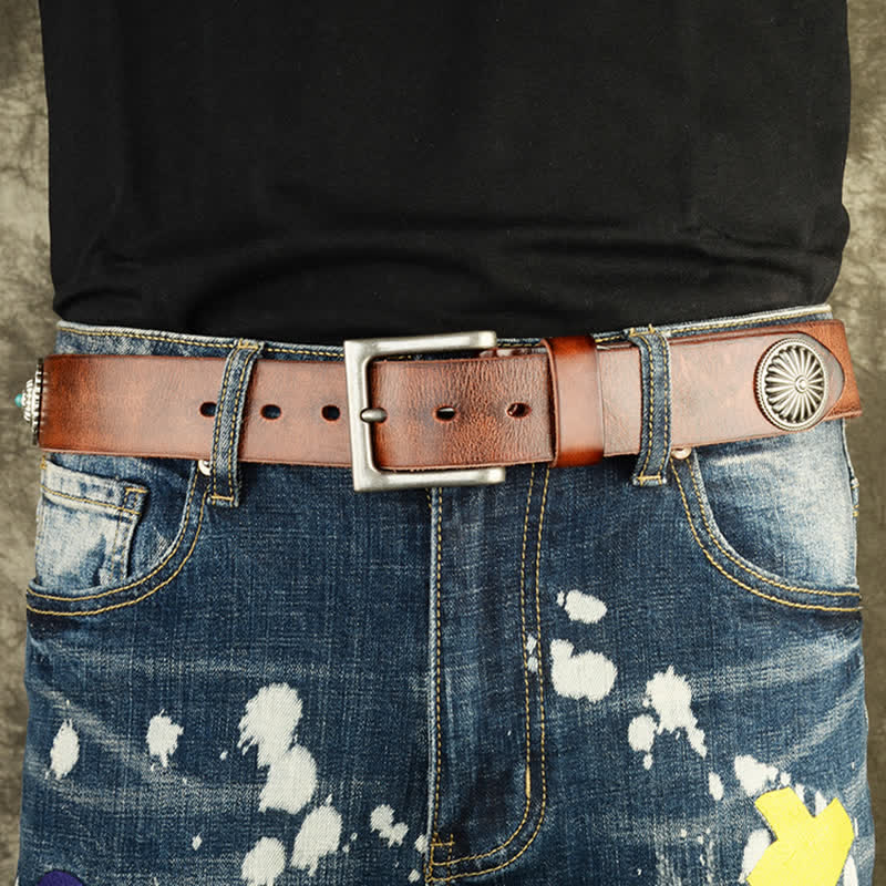 Men's Punk Heavy Metal Studded Leather Belt - image 2