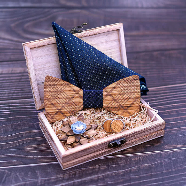 4Pcs Men's Classic Plaids Wooden Bow Tie Set - image 4