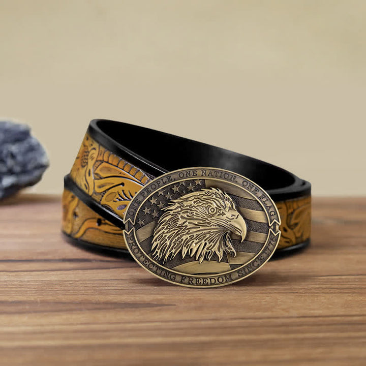 Men's DIY Patriotic Bald Eagle USA Flag Buckle Leather Belt - Antique Bronze - SandyBrown Belt (40) - image 20