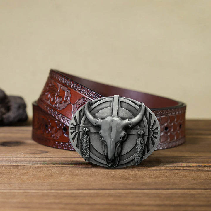 Men's DIY Buckle Leather Belt - Silver - Brown Carved Belt (40) - image 17