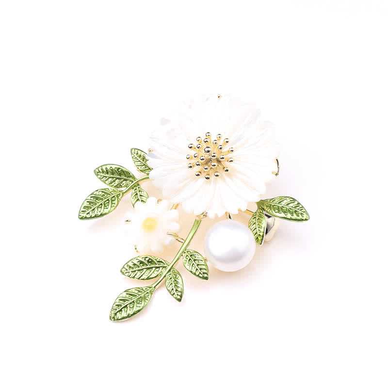 Women's Romantic Daisy Shell Pearl Brooch - image 6