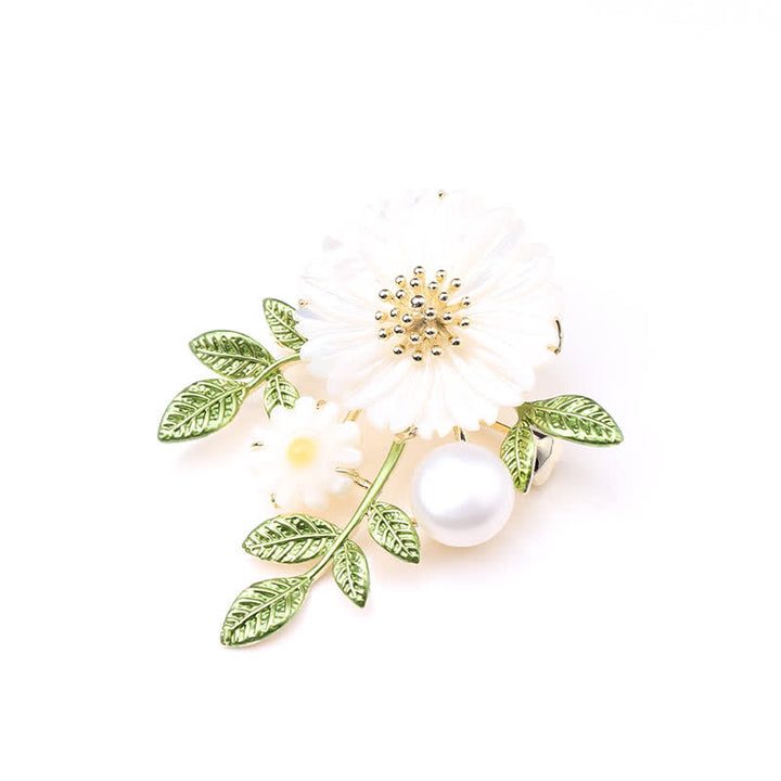 Women's Romantic Daisy Shell Pearl Brooch - image 6