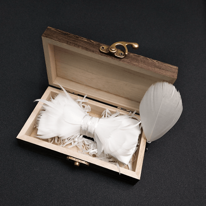 Pure White Prince Feather Bow Tie with Lapel Pin - image 1