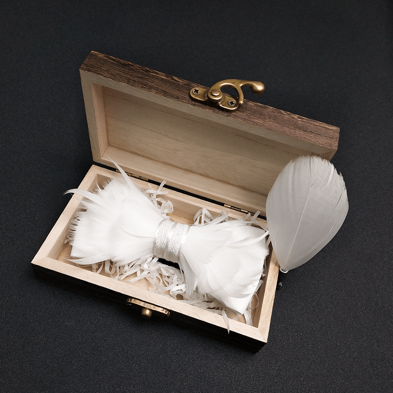 Pure White Prince Feather Bow Tie with Lapel Pin - image 1