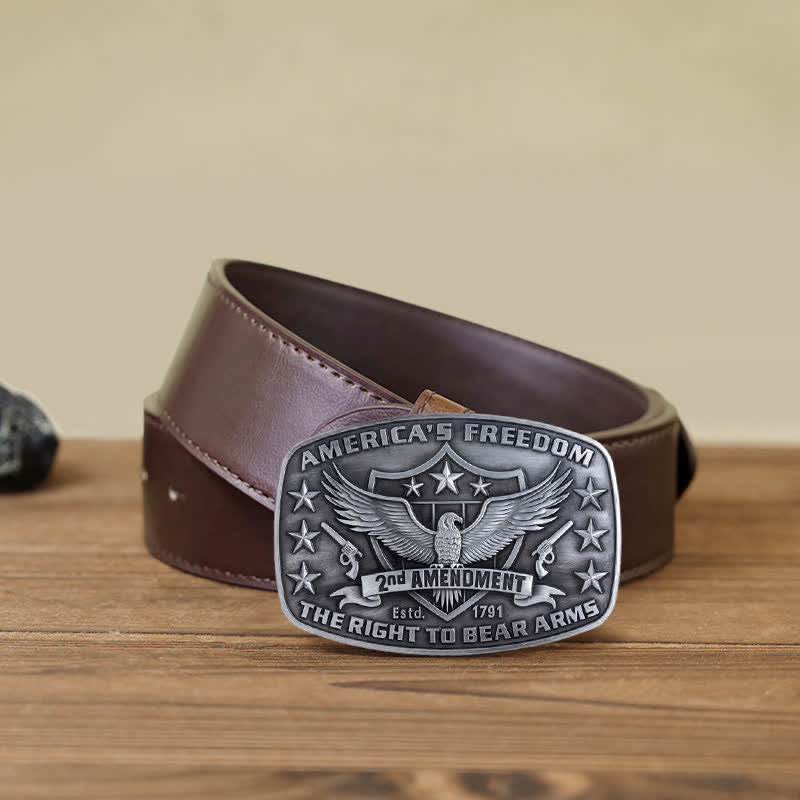 Men's DIY Eagle America's Freedom Buckle Leather Belt - Antique Silver - Brown PU Belt (40) - image 11
