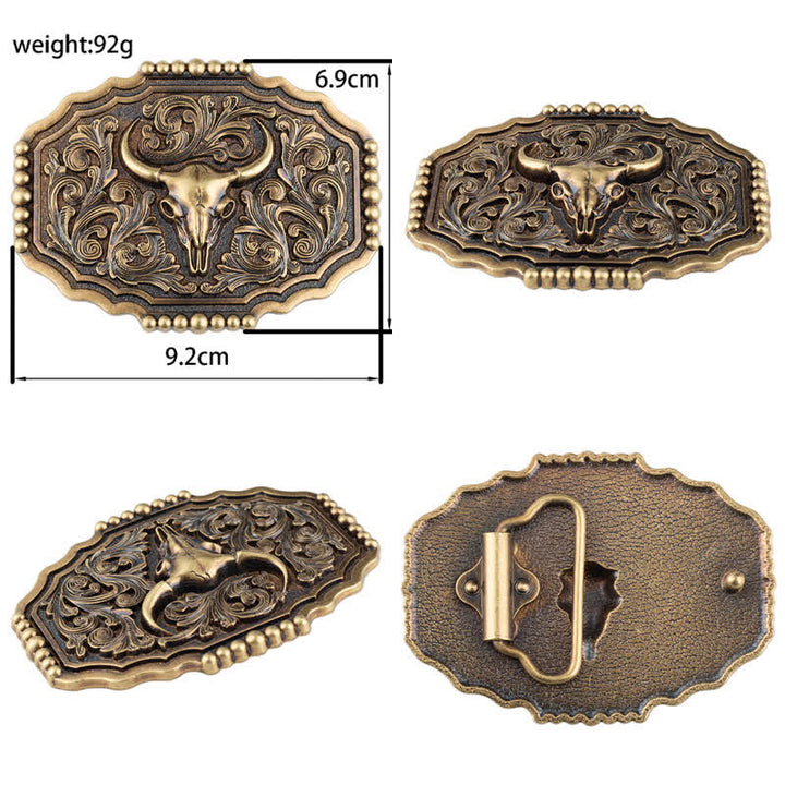 Men's Classic Floral Bull Skull Leather Belt - image 5