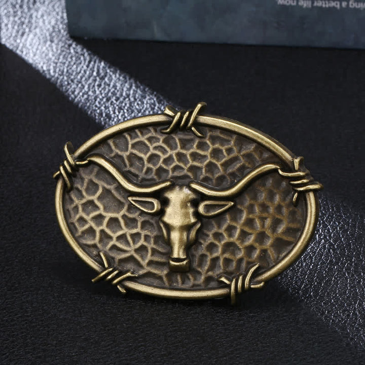 Men's DIY Cowboy Bull Head Hammered Buckle Leather Belt - Antique Bronze - Without Belt - image 3