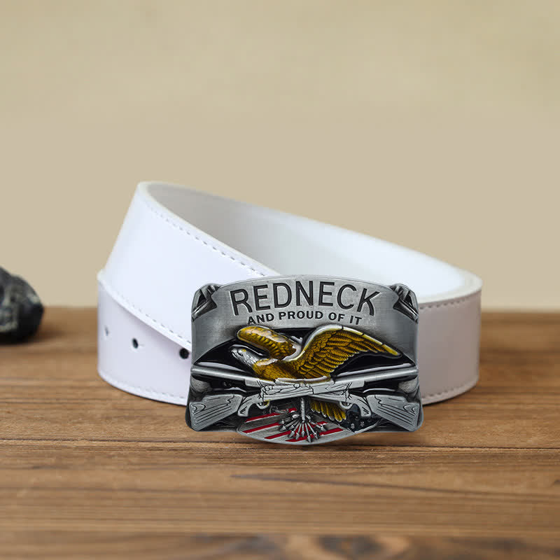 Men's DIY Redneck Enameled Eagle Buckle Leather Belt - Eagle - White PU Belt (40) - image 5