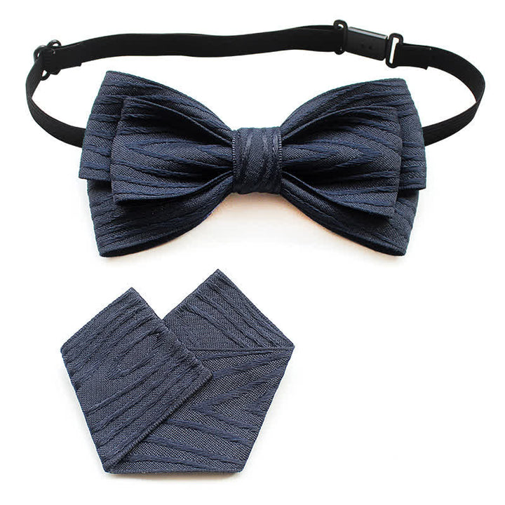 2Pcs Men's Pleated Striped Bow Tie Set - Navy Pleated - image 8
