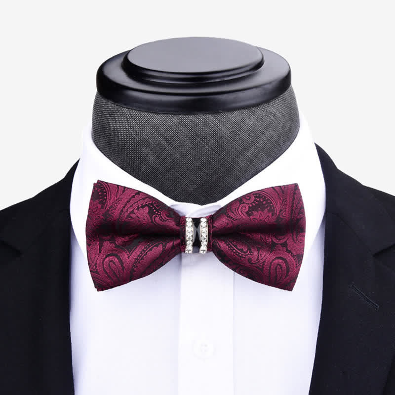 Men's Floral Paisley Striped Rhinestone Bow Tie - image 1