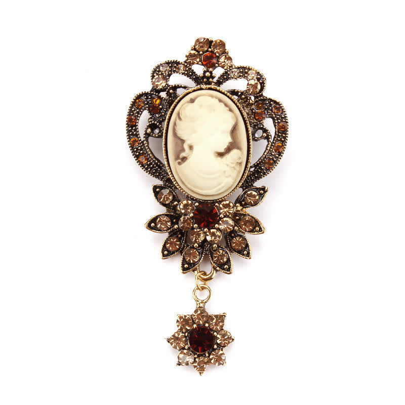 Women's Antique Cameo Lady Flower Brooch - Gold - image 0