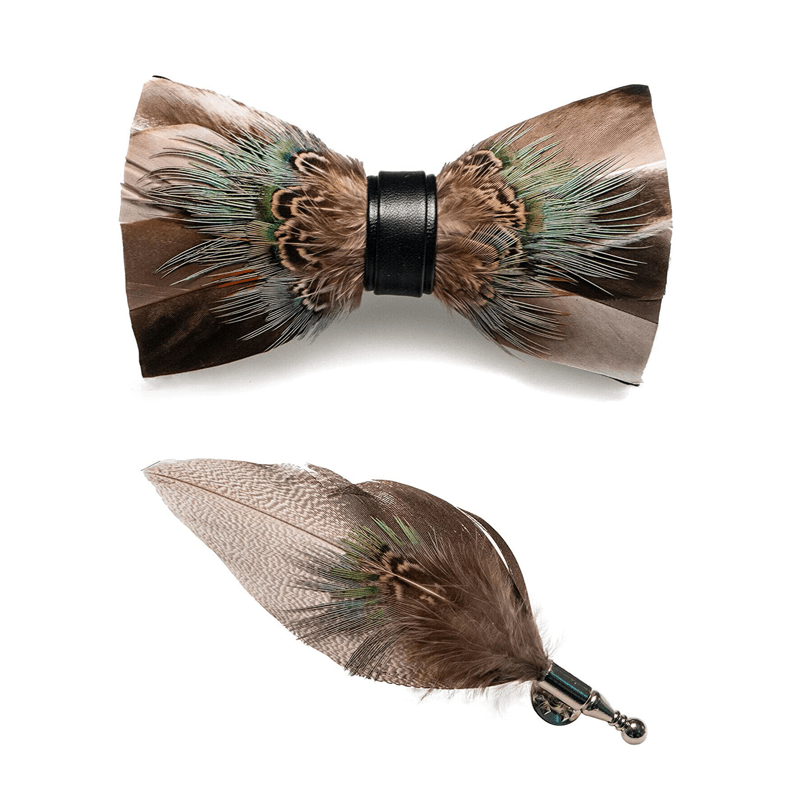Kid's Brown Rustic Feather Bow Tie with Lapel Pin - image 4