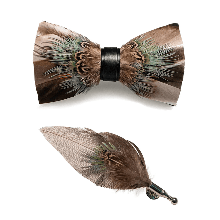 Kid's Brown Rustic Feather Bow Tie with Lapel Pin - image 4