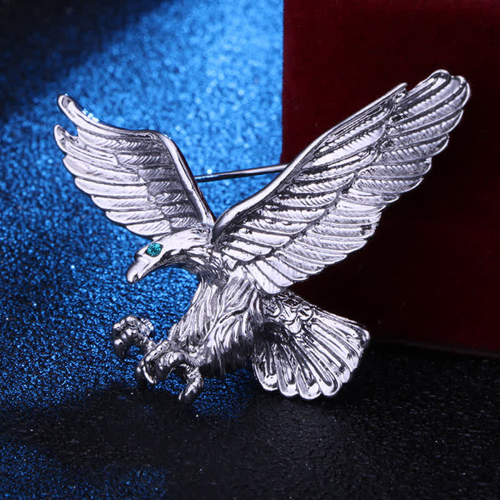 Men's Bald Hawk Green Eye Brooch - Silver - image 8
