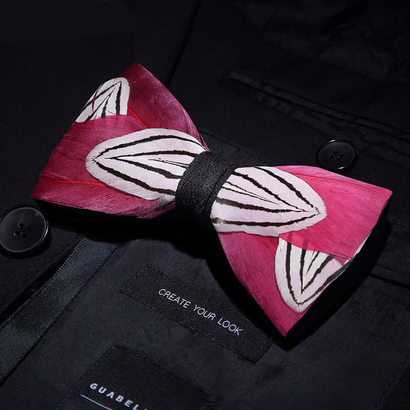 DeepPink & White Sweet Feather Bow Tie with Lapel Pin - image 2