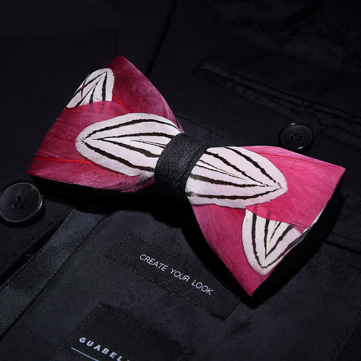 DeepPink & White Sweet Feather Bow Tie with Lapel Pin - image 2