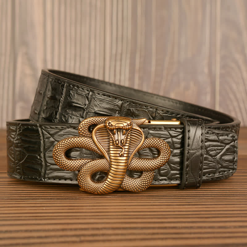 Men's Curled Cobra Alligator Pattern Leather Belt - image 0