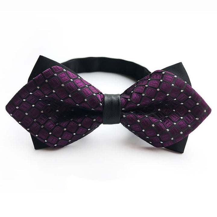 Men's Dotted Diamond Double-layer Pointy Bow Tie - Purple - image 2