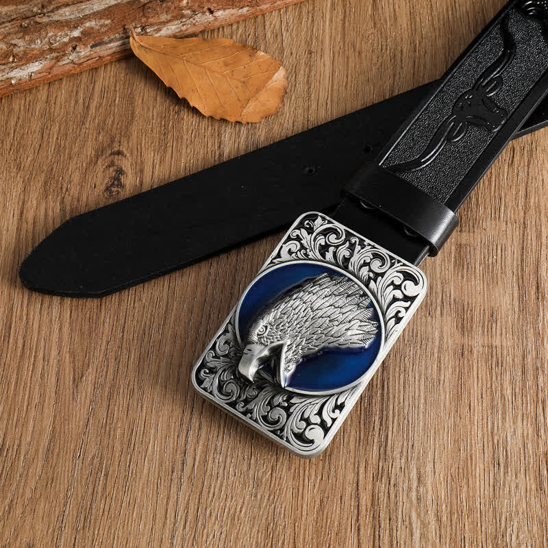 Men's Rectangular Bald Eagle Head Western Leather Belt - image 5