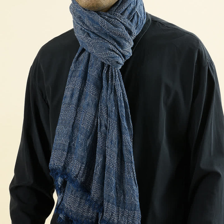 Men's Versatile Diamond Plaid Raw Edge Scarf - Navy - image 0