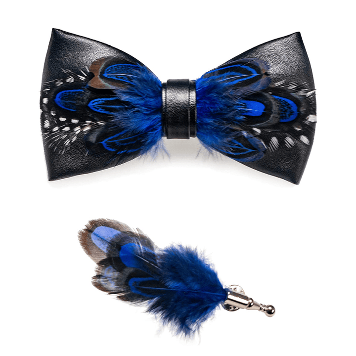 Kid's DarkBlue White Dots Lively Feather Bow Tie with Lapel Pin - image 5