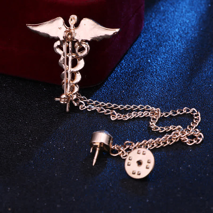 Men's Caduceus Double Snakes Chain Brooch - image 4