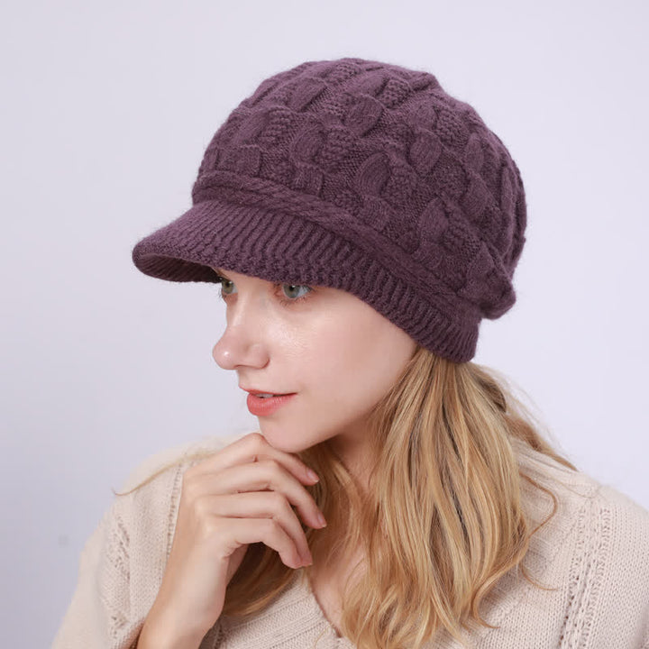Women's Slouchy Fluffy Lining Visor Beanie Hat - image 31