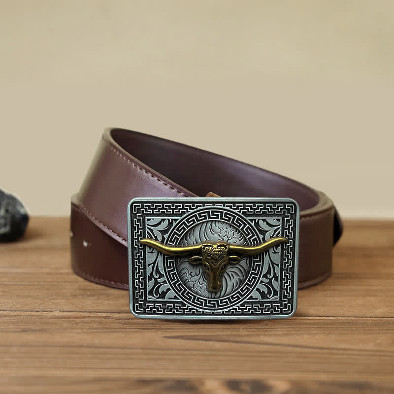 Men's DIY  Weatern Buckle Leather Belt - Gold - Brown PU Belt (40) - image 12