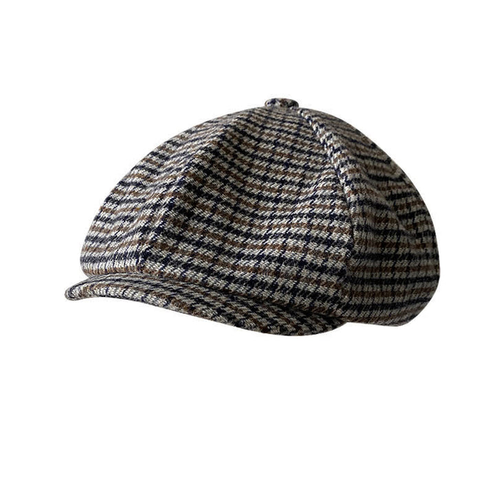 Houndstooth Checked Newsboy Beret Cap - Khaki - S (20 7/8"-21 5/8") - image 0