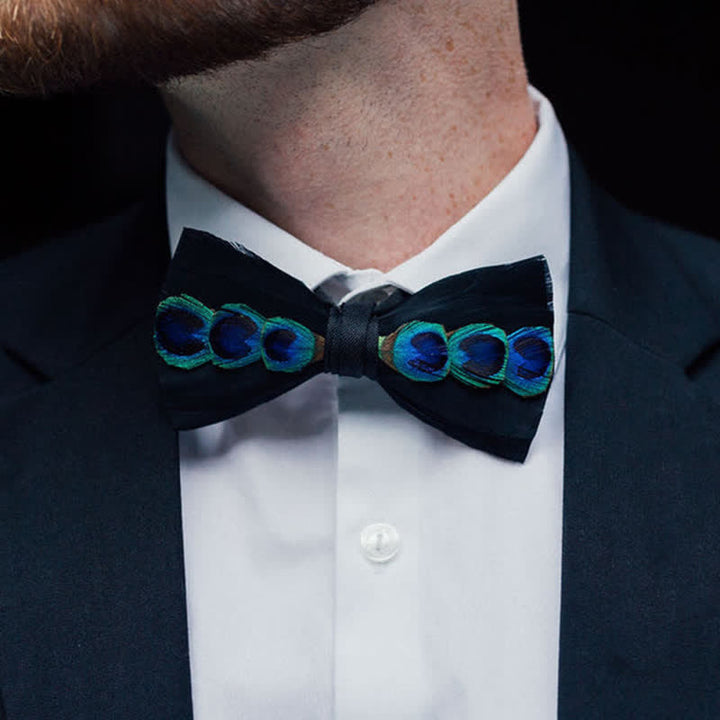 Blue & White Dye Eye Peacock Feather Bow Tie - image 3