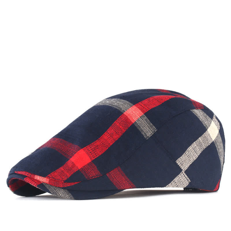 Striped Plaid Thin Adjustable Beret Cap - Navy - Adjustable (about 22"-23 5/8") - image 5
