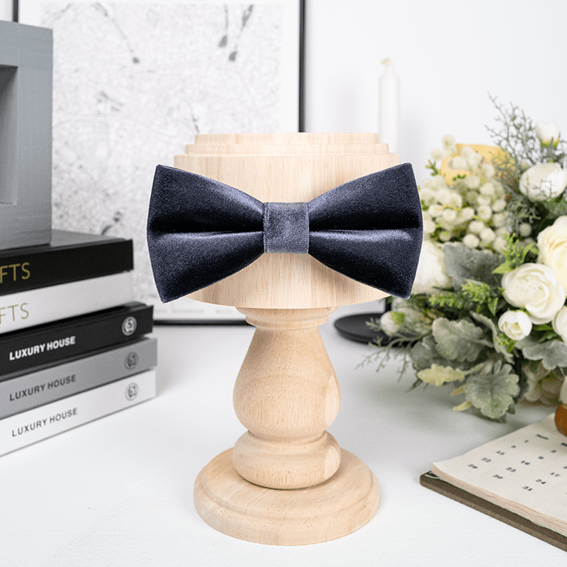 Men's Night Gray Solid Color Velvet Bow Tie - image 2