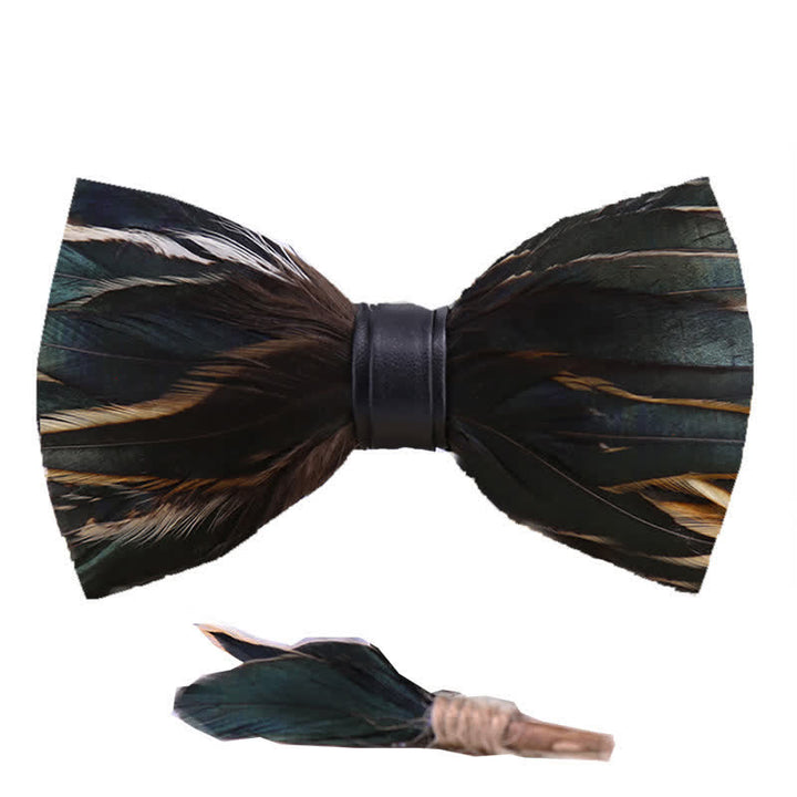 DarkSlateGray Feather Bow Tie with Lapel Pin - image 3