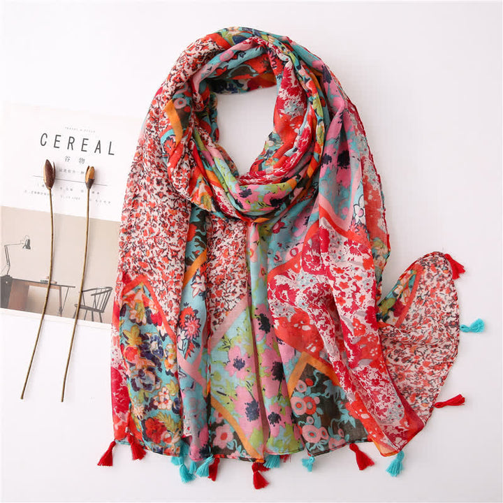 Women's Bohemian Print Floral Tassel Scarf - Style #3 - image 11