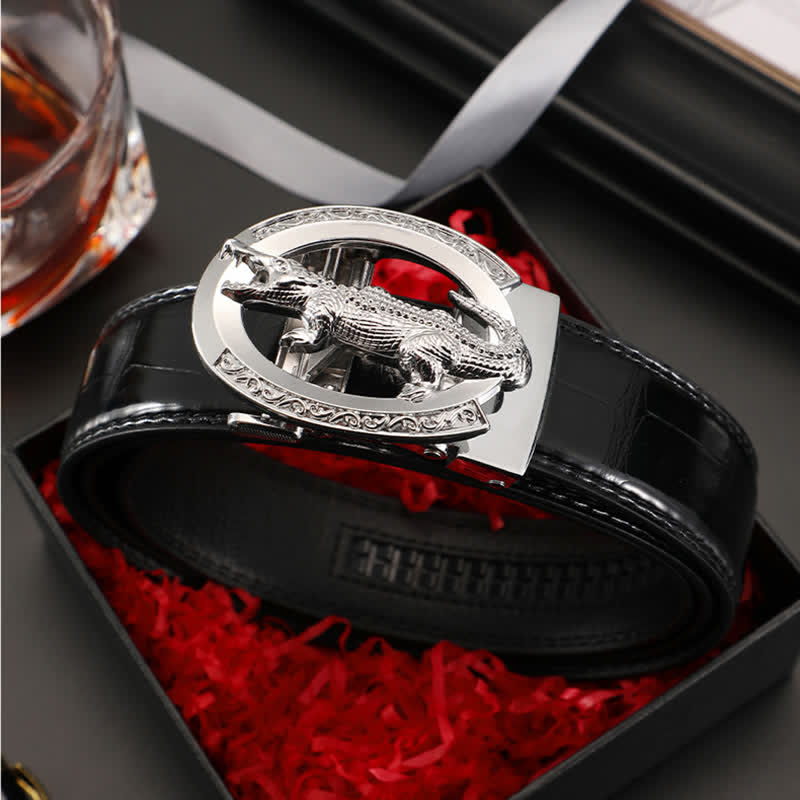 Men's Alligator Automatic Buckle Crocodile Print Leather Belt - image 1