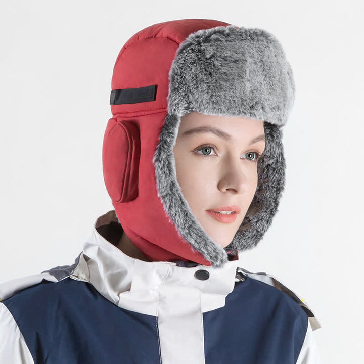 Unisex Outdooor Aviator Cap Faux Fur Trapper Hat Set - Red - Adjustable (22 7/8"-23 5/8") - image 5